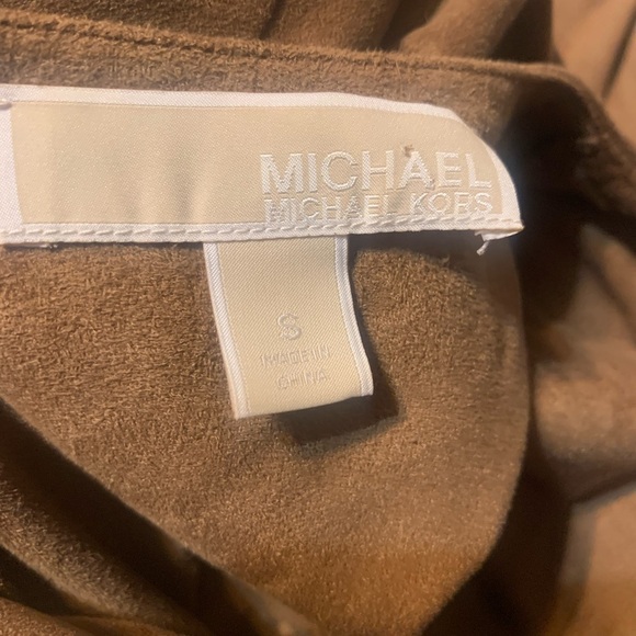 Michael Kors CAMEL FAUX SUEDE SHIFT DRESS Short Sleeve Cuff Pocket - Picture 5 of 5